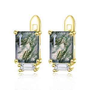 GEM&#39;S BALLET Unique 2.37Ct 6x8mm Octagon Cut Moss Agate Studs Earrings in 925 Sterling Silver Women&#39;s Gemstone Earrigns