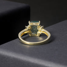 Load image into Gallery viewer, GEM&#39;S BALLET Unique 2.38Ct 7x9mm Octagon Cut Moss Agate There Stone Engagement Ring in 925 Sterling Silver Women&#39;s Ring