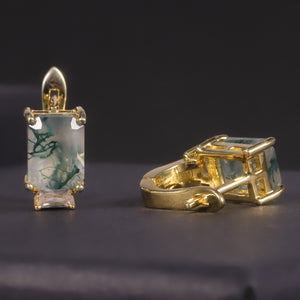 GEM&#39;S BALLET Unique 2.37Ct 6x8mm Octagon Cut Moss Agate Studs Earrings in 925 Sterling Silver Women&#39;s Gemstone Earrigns