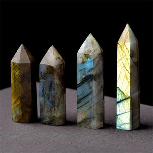 Natural Labradorite Quartz Hexagonal Prisms Obelisk Crystal Column Wand Point Healing Treatment Stone Gifts