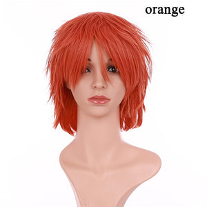 HAIRRO Short Cosplay Wig Red Pink Blue Brown White Grey Hair Wigs Synthetic Straight Costume Wig For Christmas Party