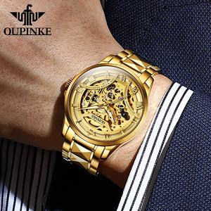 OUPINKE Genuine Men Watch Gold Business Luxury Top Brand Waterproof Luminous Sapphire Mirror Automatic Mechanical Watch For Men