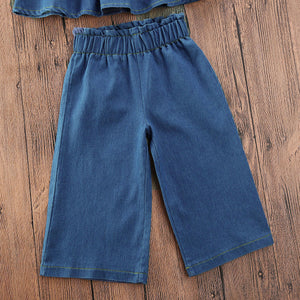 Citgeett Summer Fashion 2PCS Toddler Baby Girl Denim Clothes Ruffle Tops Mini Dress Jeans Pants Outfits Set