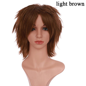 HAIRRO Short Cosplay Wig Red Pink Blue Brown White Grey Hair Wigs Synthetic Straight Costume Wig For Christmas Party