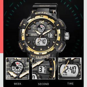 SMAEL Top Luxury Brand Men&#39;s Watch Outdoor Sports Waterproof Watches Dual Time Display Quartz Wristwatches Rubber Digital Clock