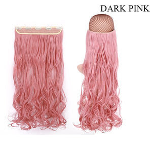 BENEHAIR Synthetic Hairpieces 24&quot; 5 Clips In Hair Extension One Piece Long Curly Hair Extension For Women Pink Red Purple Hair