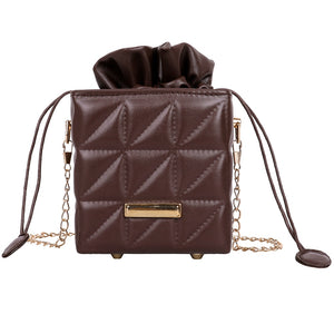 Fashion Square Box Crossbody Bags Women PU Leather Pearl Chain Mini Shoulder Purse Drawstring Female Sling Messenger Totes Bag