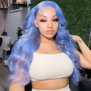 13x6 Blue Body Wave Lace Front Human Hair Wigs 13x4 HD Transparent Lace Frontal Wigs For Women Prepucked Lace Wigs Bleach Knots