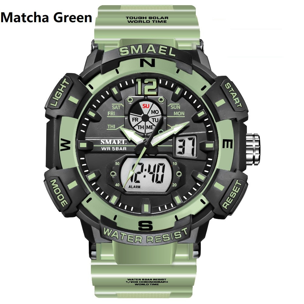SMAEL Top Luxury Brand Men's Watch Outdoor Sports Waterproof Watches Dual Time Display Quartz Wristwatches Rubber Digital Clock