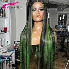 Load image into Gallery viewer, Colored Green Black Straight Lace Frontal Wigs for Women Brazilian Remy Hair 13x4 HumanHair Wig Pre Plucked For Women Human Hair