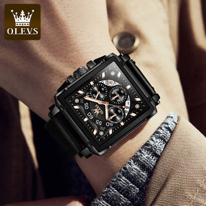OLEVS Original Watch for Men Top Brand Luxury Hollow Square Sport Watch Fashion Leather Strap Waterproof Quartz Wristwatch 9919