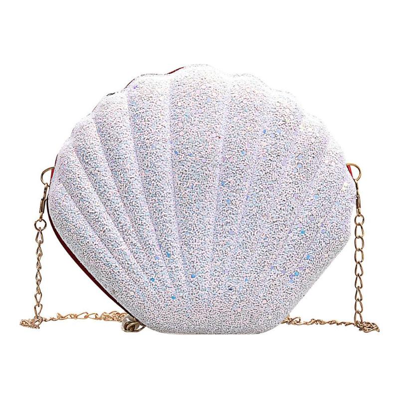 AIZHIYI Fashion Chain Sequined Shoulder Bag For Women Pu Leather Handbags Cute Shell Shape Purse Mini Summer Bag bolsa feminina