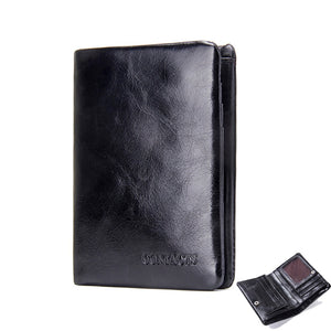 genuine leather shiney men&#39;s bifold wallet black trifold short wallets for men portomonee male card holder carteira walet