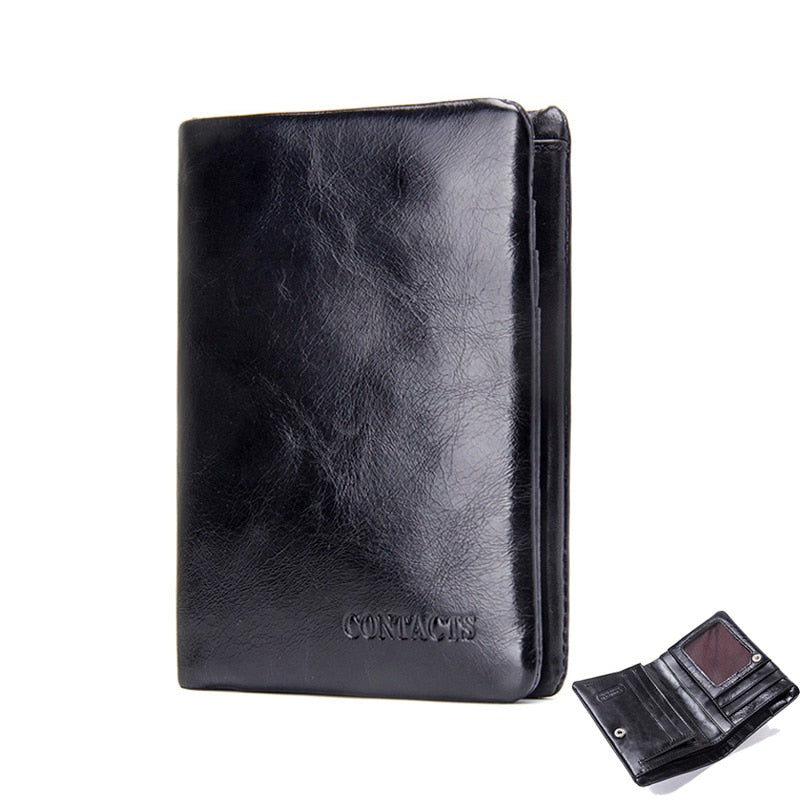 genuine leather shiney men's bifold wallet black trifold short wallets for men portomonee male card holder carteira walet