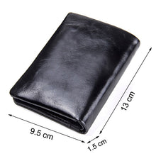 Load image into Gallery viewer, genuine leather shiney men&#39;s bifold wallet black trifold short wallets for men portomonee male card holder carteira walet