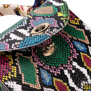 Casual Pure Color Chain Handbag Purse Women PU Leather Snake Pattern PU Silk Scarf Shoulder Bag Casual Crossbody Bags