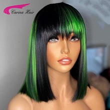 Load image into Gallery viewer, Green Colored Brazilian Straight Bob Wig with Bangs Remy Human Hair Wigs For Women Glueless Machine Made Wigs for Women