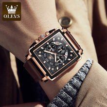 Load image into Gallery viewer, OLEVS Original Watch for Men Top Brand Luxury Hollow Square Sport Watch Fashion Leather Strap Waterproof Quartz Wristwatch 9919