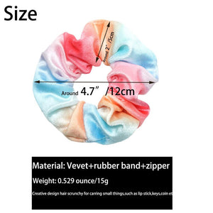 12 Pieces Velvet Pocket Hair Scrunchies Hidden Pocket Rainbow Hair Ties Elastic Zipper Scrunchies Colorful Hair Bands