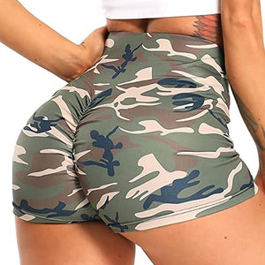 Camouflage Leopard Pattern Printed Scrunch Booty Shorts High Waist Stretchhy Women&#39;s Sexy Stylish Gym Workout Clothes Yoga Pants