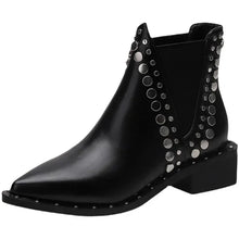 Load image into Gallery viewer, High Quality Women Shoes Leather Short Boots Women Pointed Chunky Heel Boots Fashion Rivet Ankle Boots Female Platform Heel 2024