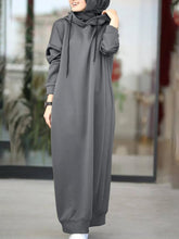 Load image into Gallery viewer, Women Muslim Dress Sweatshirt Dress 2022 Stylish Hoodies Long Sleeve Maxi Dress Female Casual Solid Hooded Vestidos Robe