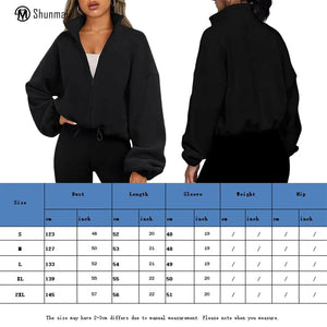 Shunmaii Stand Collar Fleece Coat Zipper Women Long Sleeve Coat Fashion Jacket Casual Style Drop Shoulder Vacation Outfit