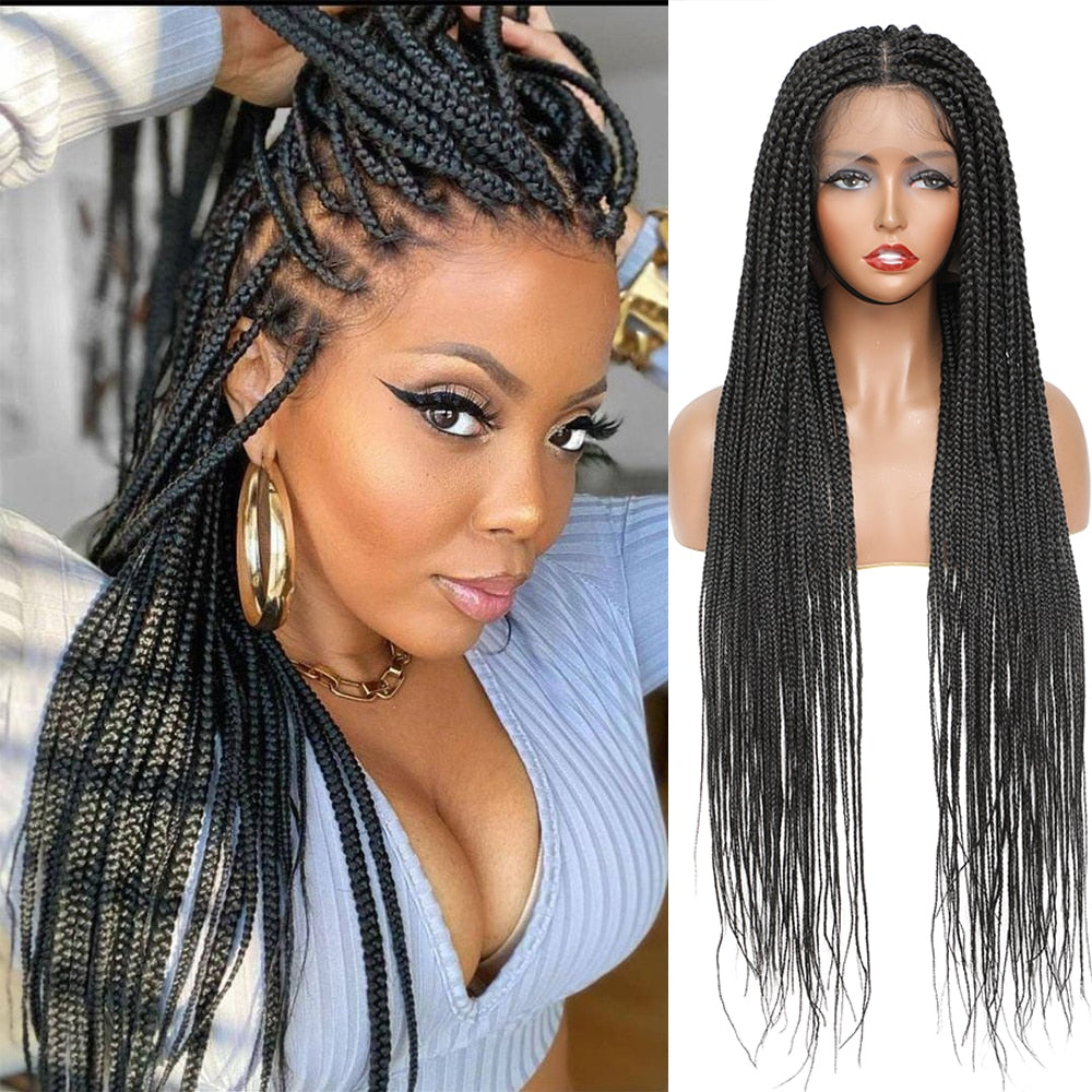 X-TRESS 32" Full Lace Front Box Braided Synthetic Wigs Knotless Cornrow Braids Black Lace Frontal Wigs With Baby Hair for Women