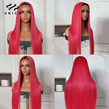 Load image into Gallery viewer, Unice Pink Color Bone Straight Human Hair Wigs 180 Density 13x4 Transparent Lace Frontal Wig For Women Pre Plucked Free Shipping