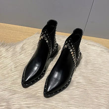 Load image into Gallery viewer, High Quality Women Shoes Leather Short Boots Women Pointed Chunky Heel Boots Fashion Rivet Ankle Boots Female Platform Heel 2024