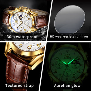 OLEVS 2890 New In Original Quartz Watch for Men Leather Strap Fashion Men&#39;s Wristwatch Chronograph Moon Phase Sports Male Watch