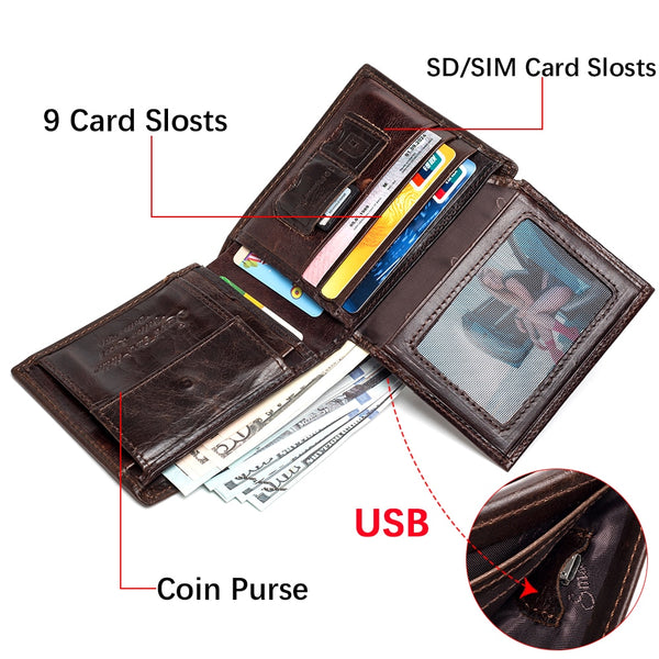 Smart Anti-lost Wallet -compatible Leather Short Credit Card Holders Male Coin Purse Genuine Leather Men Wallets Free engraving