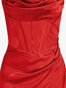 Satin Corset Dress Sexy Lace Up Slit Wedding Dresses for Women Red Cocktail Party Outfits Bridesmaid Luxury Evening Dress