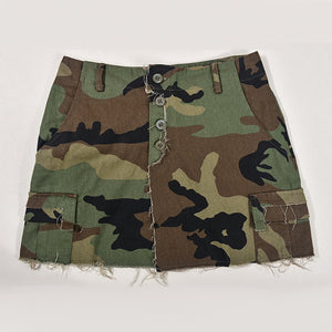 Women Camouflage Print Skirts Cotton with Botton Asymmetrical Y2k High Waist Mini Skirts Streetwear Vintage Slit Skirt Vestidos