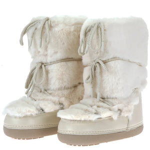 2024 Winter Snow Boots Women White Fur Boots Woman Luxury Thick Fluffy Furry Faux Rabbit Fur Lace-up Waterproof Warm Ski Boots