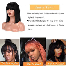 Load image into Gallery viewer, Straight Bob Human Hair Wigs With Bang Full Machine Made Wigs Brazilian Remy Human Hair Bob Wigs For Black Woman 10 12 inch