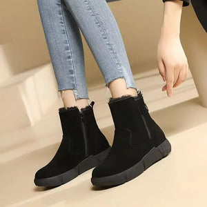Quality Women's Snow Boots 2024 Winter New Warm Ankle Boots Round Toe Zipper Flat Booties Comfort Suede Padded Lday Shoes Botas