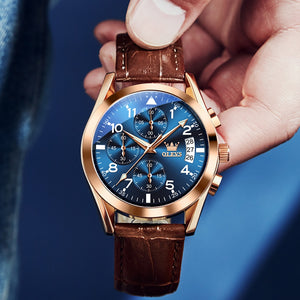 OLEVS Luxury Men&#39;s Watches Waterproof Luminous Quartz Wrist watch Leather Date Sports Top Brand Male Watch for Men Relogio