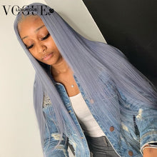 Load image into Gallery viewer, 13X4 Lace Frontal Wig Remy Bone Straight Lace Front Wigs Silver Grey Human Hair For Women Pre Plucked Transparent Lace Wigs 180%