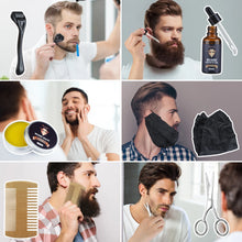 Load image into Gallery viewer, 5Pcs/Set Men&#39;s Beard Growth Kit Enhancer Serum Essential Oil Balm Nourishing Beard Grooming Beauty Care With Roller Comb Scissor