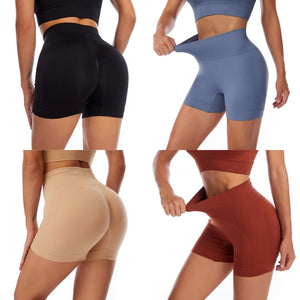 High Waist Yoga Sport Shorts Hip Push Up Women Plain Soft Nylon Fitness Running Shorts Slim Fit Tummy Control Workout Gym Shorts