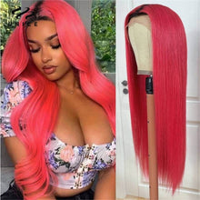 Load image into Gallery viewer, Unice Pink Color Bone Straight Human Hair Wigs 180 Density 13x4 Transparent Lace Frontal Wig For Women Pre Plucked Free Shipping