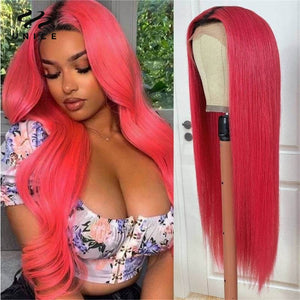 Unice Pink Color Bone Straight Human Hair Wigs 180 Density 13x4 Transparent Lace Frontal Wig For Women Pre Plucked Free Shipping