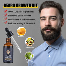 Load image into Gallery viewer, 5Pcs/Set Men&#39;s Beard Growth Kit Enhancer Serum Essential Oil Balm Nourishing Beard Grooming Beauty Care With Roller Comb Scissor