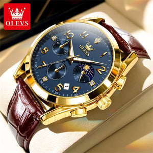OLEVS 2890 New In Original Quartz Watch for Men Leather Strap Fashion Men&#39;s Wristwatch Chronograph Moon Phase Sports Male Watch