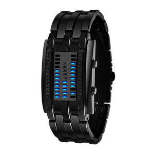 Luxury Lovers&#39; Wristwatch Waterproof Men Women Stainless Steel Blue Binary Luminous LED Electronic Display Sport Watches Fashion