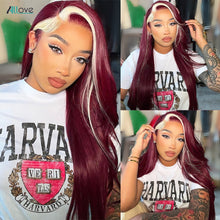 Load image into Gallery viewer, Allove 99J Burgundy Colored Human Hair Wigs 13x4 HD Lace Frontal Wig Highlight 613 Blonde Body Wave Lace Front Wig For Women