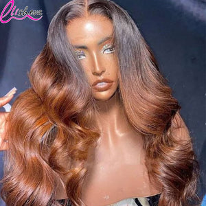 Ombre Body Wave 13X4 Lace Frontal Wigs Human Hair Pre Plucked Transparent Lace Wig 1B Brown Lace Frontal Wig On Sale Clearance
