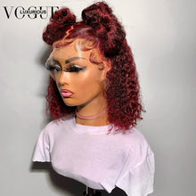 Load image into Gallery viewer, 99J Red Burgundy Lace Front Wig Brazilian Natural Black Short Curly Human Hair Wigs Ponytail Bob Wig Preplucked With Baby Hair