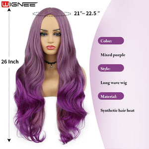 WIGNEE Long Wavy Purple Synthetic Wig Red Wigs For Women Synthetic Hair Wigs On Sale Clearance With Free Shipping Heat Resistant